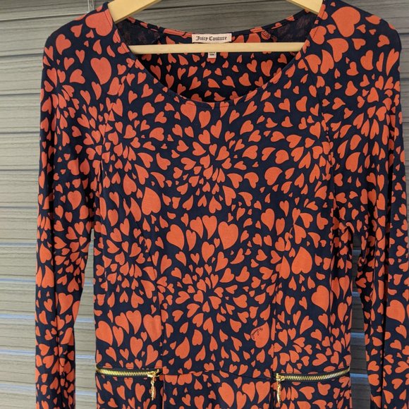 Juicy Couture Heart Pattern Red Navy Dress Size Small - Picture 3 of 11